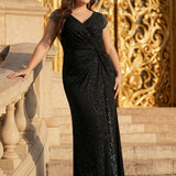 ever KAIA|Robe Moulante Stretch à Manches Courtes Col V Noué avec Sequins