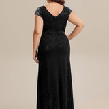ever KAIA|Robe Moulante Stretch à Manches Courtes Col V Noué avec Sequins