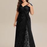 ever KAIA|Robe Moulante Stretch à Manches Courtes Col V Noué avec Sequins