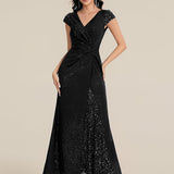 ever KAIA|Robe Moulante Stretch à Manches Courtes Col V Noué avec Sequins