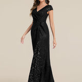 ever KAIA|Robe Moulante Stretch à Manches Courtes Col V Noué avec Sequins