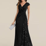 ever KAIA|Robe Moulante Stretch à Manches Courtes Col V Noué avec Sequins