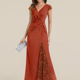 ever KAIA|Robe Moulante Stretch à Manches Courtes Col V Noué avec Sequins