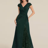ever KAIA|Robe Moulante Stretch à Manches Courtes Col V Noué avec Sequins