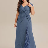 ever KAIA|Robe Moulante Stretch à Manches Courtes Col V Noué avec Sequins