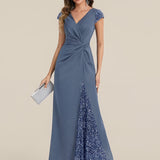 ever KAIA|Robe Moulante Stretch à Manches Courtes Col V Noué avec Sequins