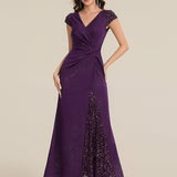ever KAIA|Robe Moulante Stretch à Manches Courtes Col V Noué avec Sequins