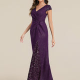 ever KAIA|Robe Moulante Stretch à Manches Courtes Col V Noué avec Sequins