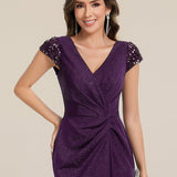 ever KAIA|Robe Moulante Stretch à Manches Courtes Col V Noué avec Sequins