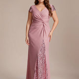 ever KAIA|Robe Moulante Stretch à Manches Courtes Col V Noué avec Sequins