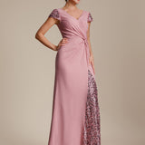 ever KAIA|Robe Moulante Stretch à Manches Courtes Col V Noué avec Sequins