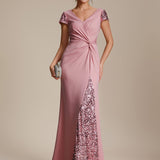 ever KAIA|Robe Moulante Stretch à Manches Courtes Col V Noué avec Sequins