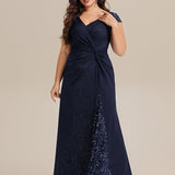 ever KAIA|Robe Moulante Stretch à Manches Courtes Col V Noué avec Sequins