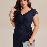 ever KAIA|Robe Moulante Stretch à Manches Courtes Col V Noué avec Sequins