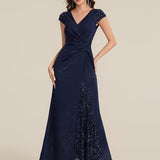 ever KAIA|Robe Moulante Stretch à Manches Courtes Col V Noué avec Sequins