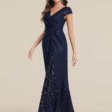 ever KAIA|Robe Moulante Stretch à Manches Courtes Col V Noué avec Sequins