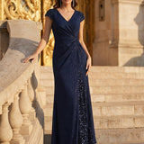 ever KAIA|Robe Moulante Stretch à Manches Courtes Col V Noué avec Sequins