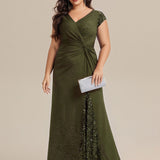ever KAIA|Robe Moulante Stretch à Manches Courtes Col V Noué avec Sequins