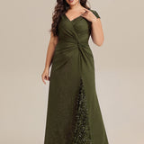 ever KAIA|Robe Moulante Stretch à Manches Courtes Col V Noué avec Sequins