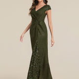 ever KAIA|Robe Moulante Stretch à Manches Courtes Col V Noué avec Sequins