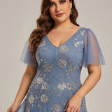ever ORLA|Robe longue à manches courtes en sequins avec volants et décolleté en V