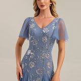 ever ORLA|Robe longue à manches courtes en sequins avec volants et décolleté en V