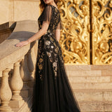 ever ORLA|Robe longue à manches courtes en sequins avec volants et décolleté en V