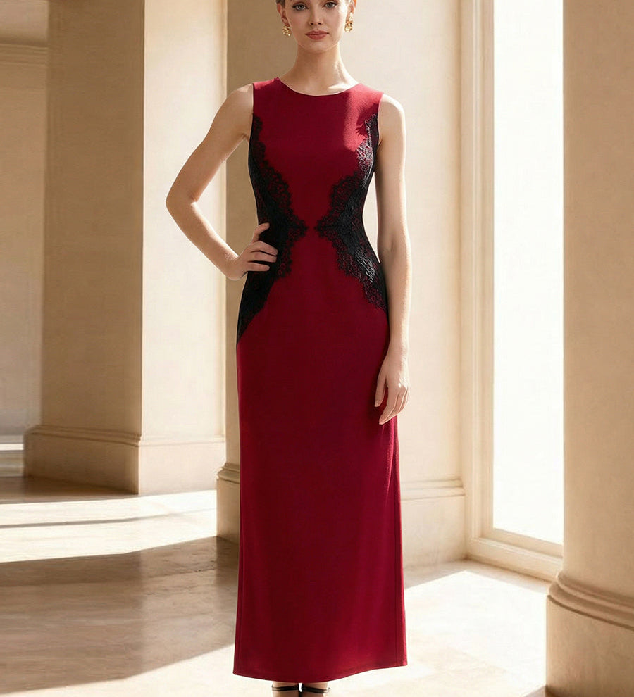 ever IVORY|Robe maxi moulante sans bretelles en jersey extensible avec col rond et dentelle à frange