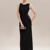 ever IVORY|Robe maxi moulante sans bretelles en jersey extensible avec col rond et dentelle à frange