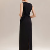 ever IVORY|Robe maxi moulante sans bretelles en jersey extensible avec col rond et dentelle à frange