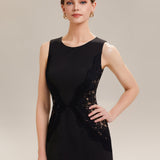 ever IVORY|Robe maxi moulante sans bretelles en jersey extensible avec col rond et dentelle à frange