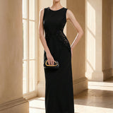 ever IVORY|Robe maxi moulante sans bretelles en jersey extensible avec col rond et dentelle à frange