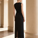 ever IVORY|Robe maxi moulante sans bretelles en jersey extensible avec col rond et dentelle à frange