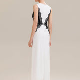ever IVORY|Robe maxi moulante sans bretelles en jersey extensible avec col rond et dentelle à frange