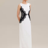 ever IVORY|Robe maxi moulante sans bretelles en jersey extensible avec col rond et dentelle à frange