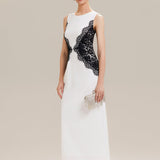ever IVORY|Robe maxi moulante sans bretelles en jersey extensible avec col rond et dentelle à frange