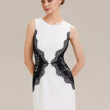 ever IVORY|Robe maxi moulante sans bretelles en jersey extensible avec col rond et dentelle à frange