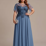 ever LUSTRE|robe longue évasée à manches courtes avec volants sequins et broderies