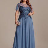 ever LUSTRE|robe longue évasée à manches courtes avec volants sequins et broderies