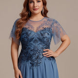 ever LUSTRE|robe longue évasée à manches courtes avec volants sequins et broderies