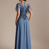 ever LUSTRE|robe longue évasée à manches courtes avec volants sequins et broderies