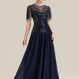 ever LUSTRE|robe longue évasée à manches courtes avec volants sequins et broderies