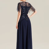 ever LUSTRE|robe longue évasée à manches courtes avec volants sequins et broderies