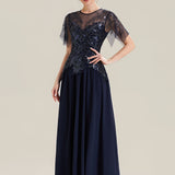 ever LUSTRE|robe longue évasée à manches courtes avec volants sequins et broderies
