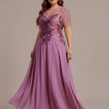 ever LUSTRE|robe longue évasée à manches courtes avec volants sequins et broderies