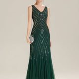 ever GLAMOUR|Robe longue sans manches à décolleté en V profond en mermaid avec patchwork de sequins à haute élasticité