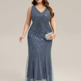 ever GLAMOUR|Robe longue sans manches à décolleté en V profond en mermaid avec patchwork de sequins à haute élasticité