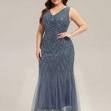 ever GLAMOUR|Robe longue sans manches à décolleté en V profond en mermaid avec patchwork de sequins à haute élasticité