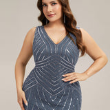 ever GLAMOUR|Robe longue sans manches à décolleté en V profond en mermaid avec patchwork de sequins à haute élasticité