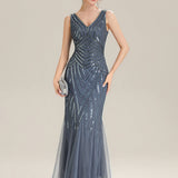 ever GLAMOUR|Robe longue sans manches à décolleté en V profond en mermaid avec patchwork de sequins à haute élasticité